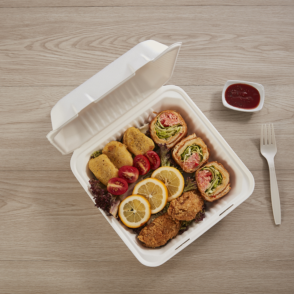 9 x 9 x 2.75 3-Compartment Bagasse Lunch Box EcoFriendly